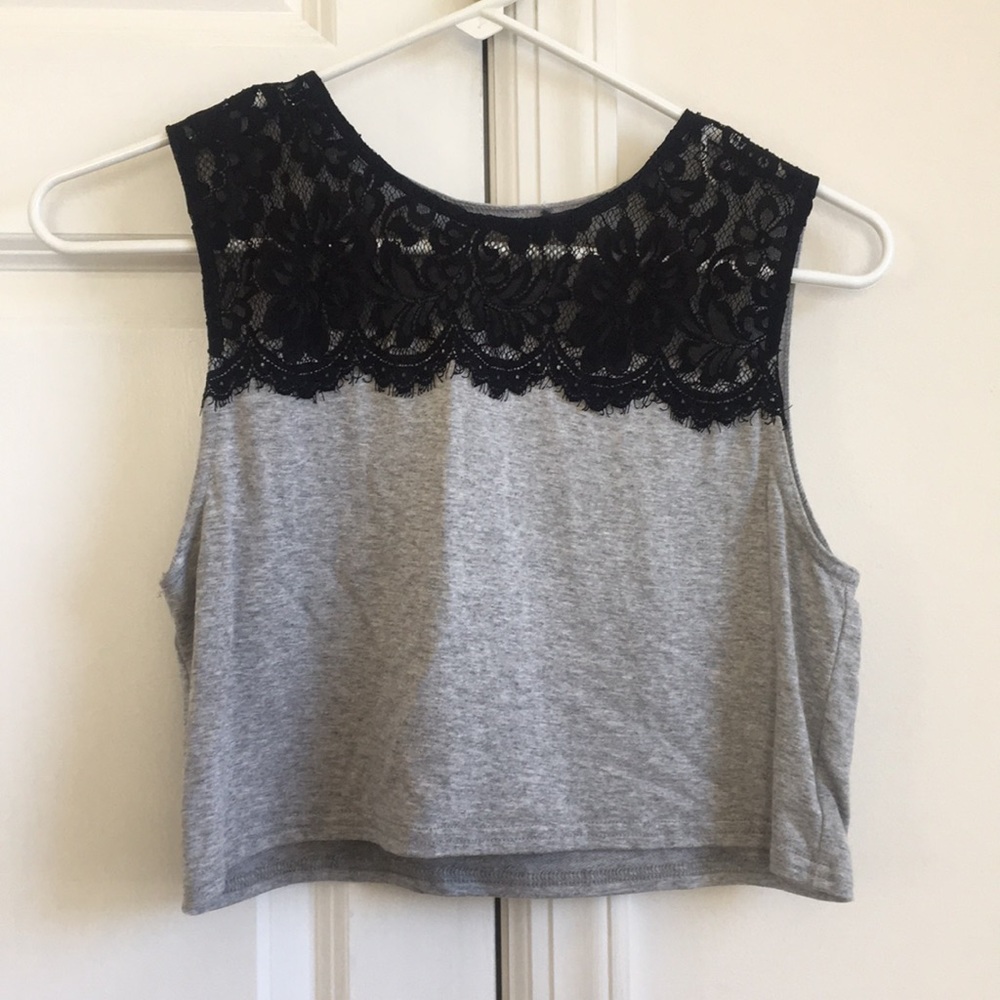 Grey and black lace tshirt tank